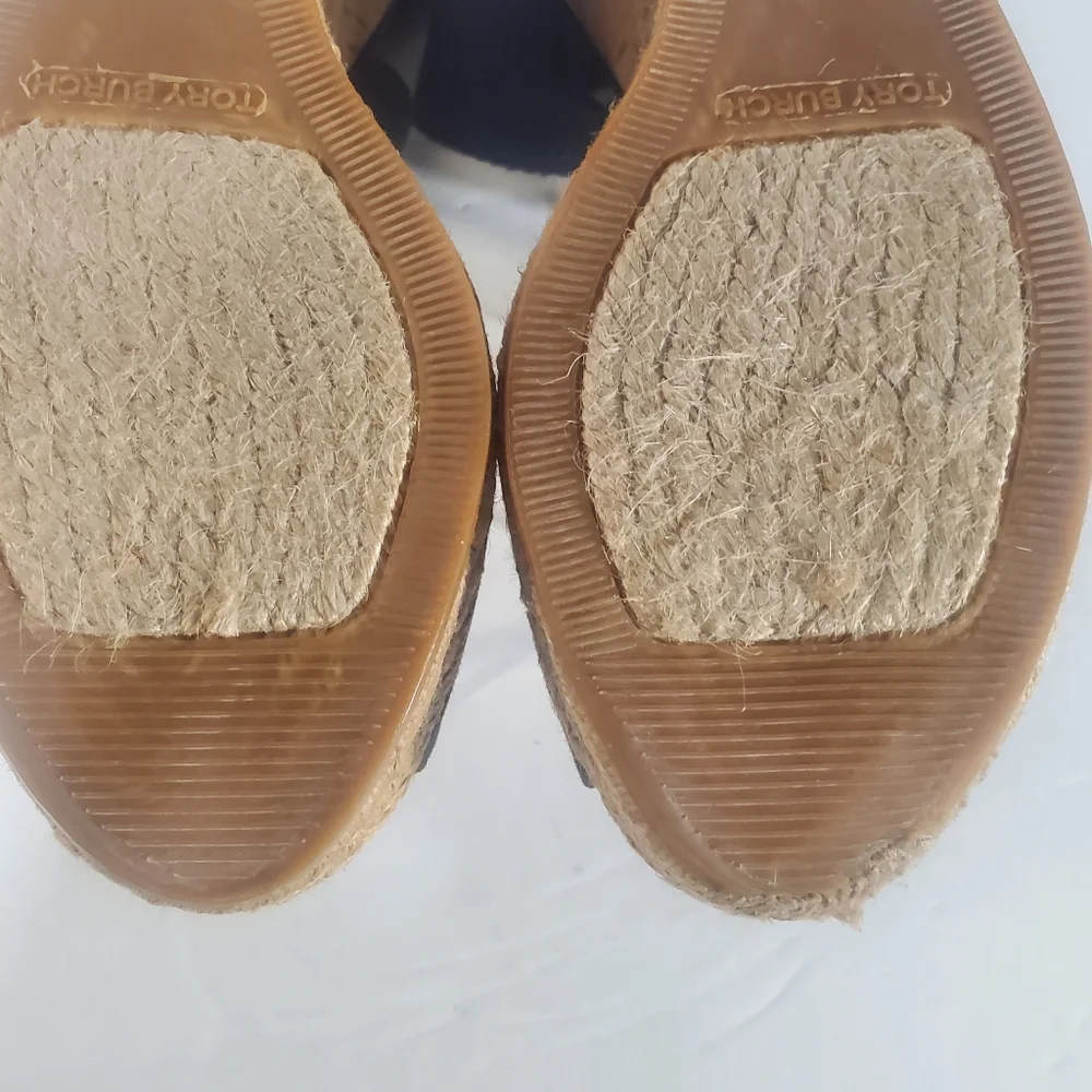 Tory Burch Blue Espadrille Platform Wedges Easy On Size 9